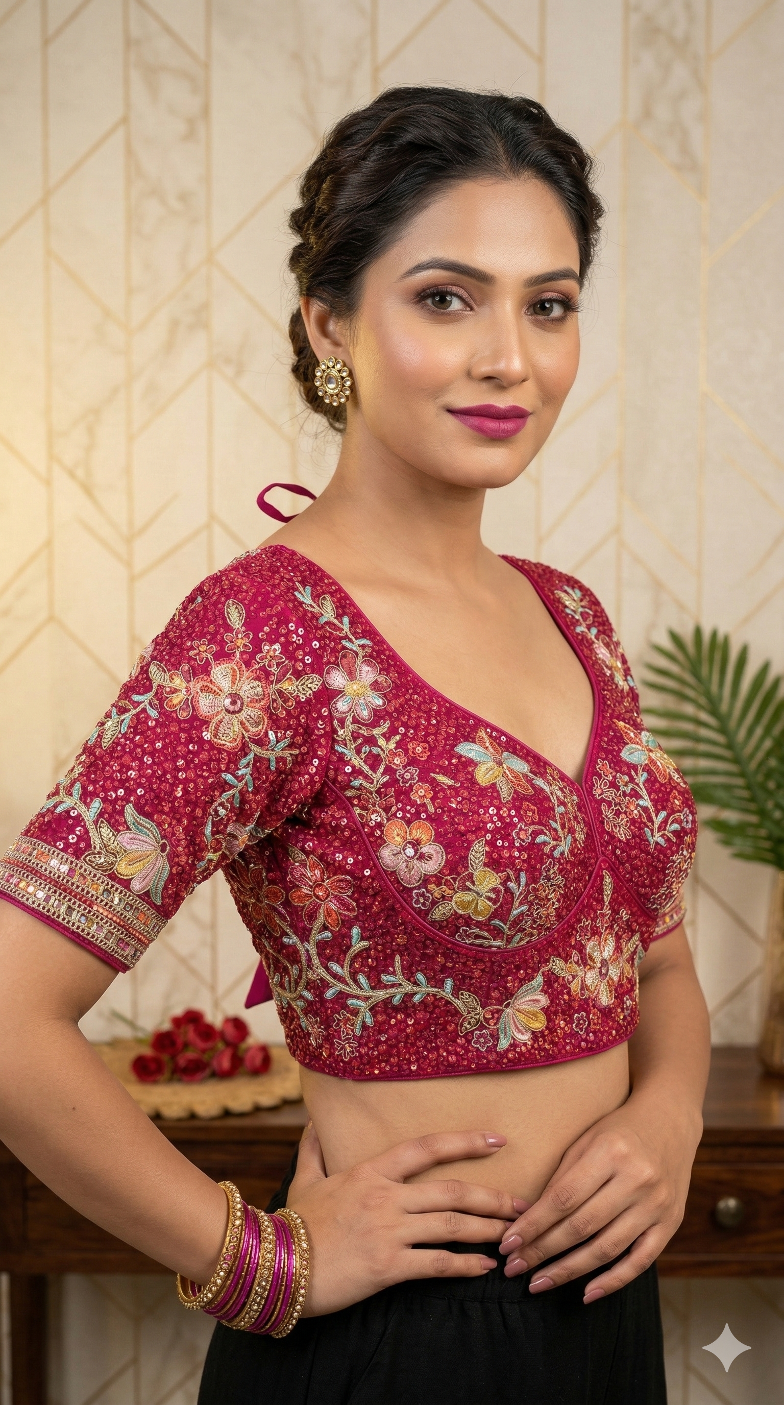 Red Embroidered Party Blouse